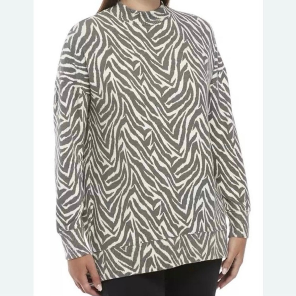 Wonderly • Grey Zebra Studio Long Sleeve Mock Neck Tunic Shirt Size 1X